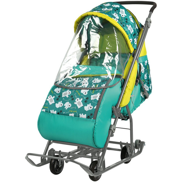 Санки-коляска НИКА Умка 3-1 Мишки (изумрудный)