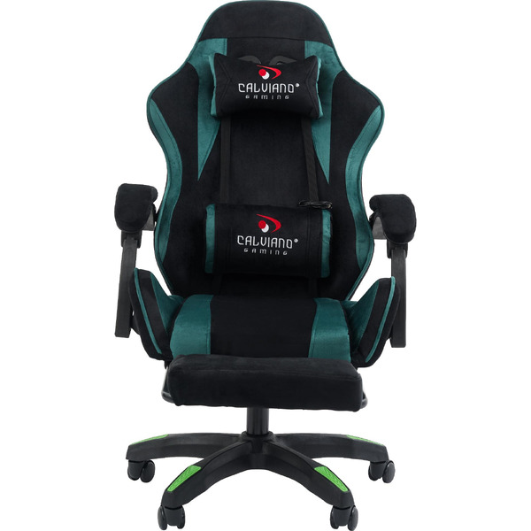 Вибромассажное кресло Calviano 1584 (велюр, черный/зеленый)