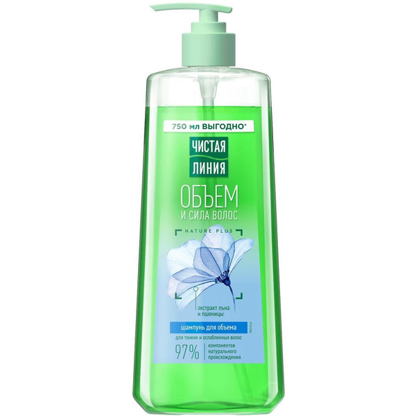 Шампунь ЧИСТАЯ ЛИНИЯ Объем и сила пшениц, 750 мл