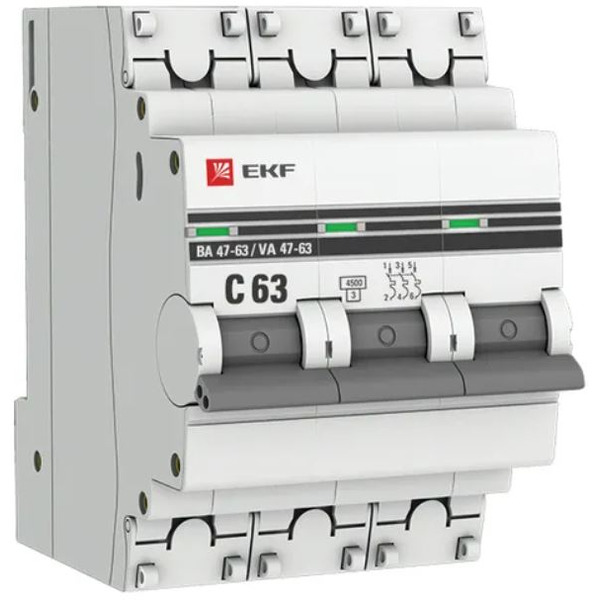 Выключатель автоматический EKF PROxima ВА 47-63 3P 63А (C) 4.5kA