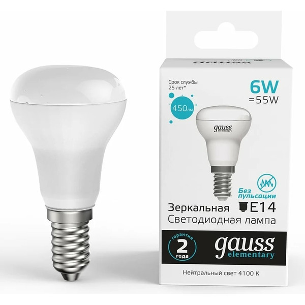 Светодиодная лампочка Gauss Elementary R50 6W 450lm 4100K E14 LED 63126