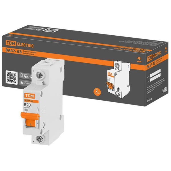Выключатель автоматический TDM ВА 47-63 1Р 20А (B) 4.5кА SQ0218-0040