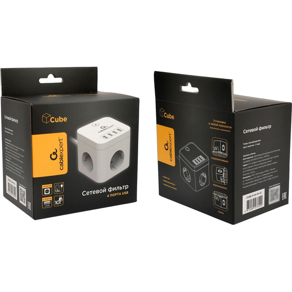 Сетевой фильтр Cablexpert CUBE-3-U4-W-1.5