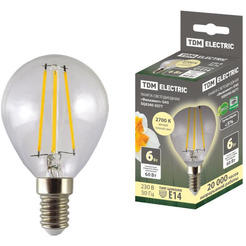 Лампочка TDM G45-6 Вт-230 В-2700 К–E14 SQ0340-0277