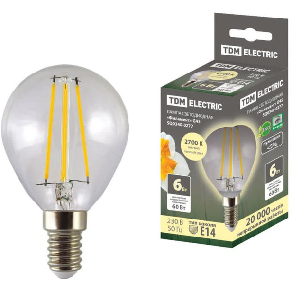 Лампочка TDM G45-6 Вт-230 В-2700 К–E14 SQ0340-0277