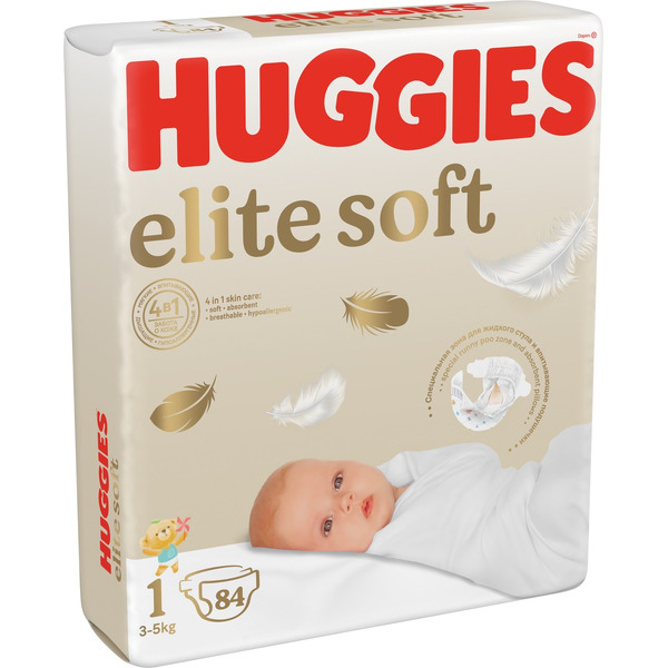 Подгузники для новорожденных Huggies Elite Soft (1) Mega (3-5 кг) 84шт