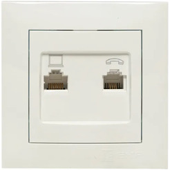 Розетка EKF Валенсия 2-местная RJ-45+RJ11 (белый)