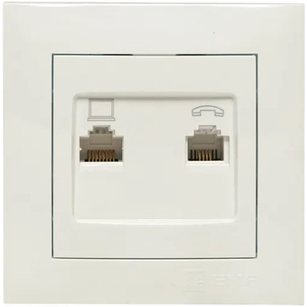Розетка EKF Валенсия 2-местная RJ-45+RJ11 (белый)