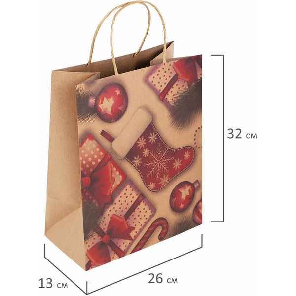 Пакет подарочный Золотая сказка Christmas Kraft 591961 (26×13×32 см)