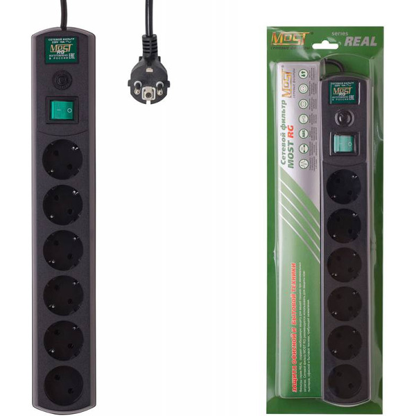 Сетевой фильтр Most RG 2м (6 розеток) черный