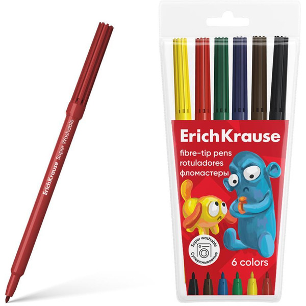 Фломастеры Erich Krause Jolly Friends Super Washable 61830 (6 цв)
