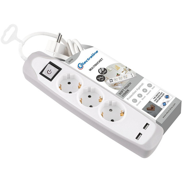 Удлинитель Electraline 62153 (2м, белый/серый)