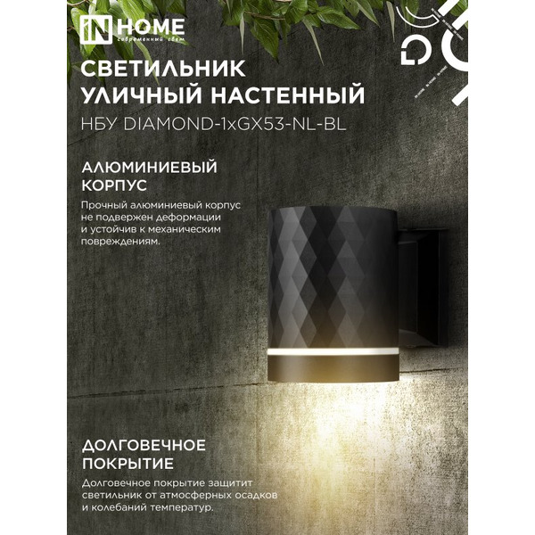 Светильник уличный настенный IN HOME НБУ DIAMOND-1хGX53-NL-BL (4690612052861)