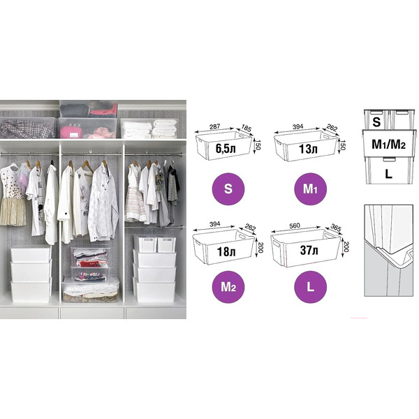 Ящик для хранения Violet Модуль без крышки 6618006 (18л, белый)