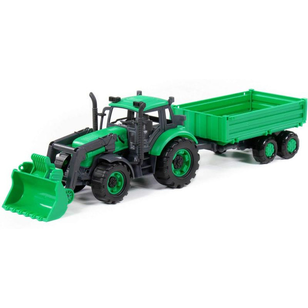 Трактор Полесье Прогресс с бортовым прицепом и ковшом инерционный (зелёный) 94650