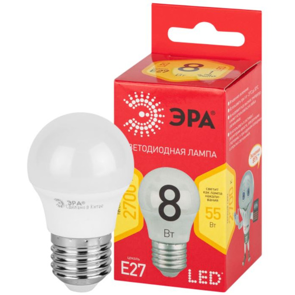 Лампочка ЭРА RED LINE LED P45-8W-827-E27 R