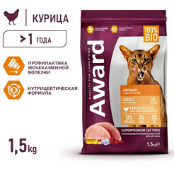 Сухой корм для кошек Award Urinary с курицей с добавлением клюквы, цикория и рыбьего жира (1.5кг)