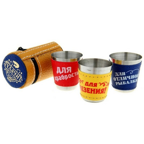 НАБОР РЮМОК металлических "Удачи на рыбалке" 3 шт. 40 мл в чехле