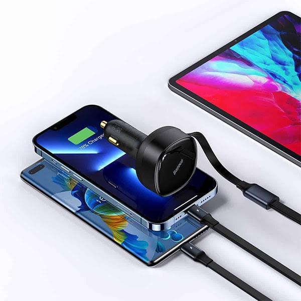 Автомобильное зарядное Baseus Enjoyment Retractable 2-in-1 Car Charger C+C 33W C00035500111-00