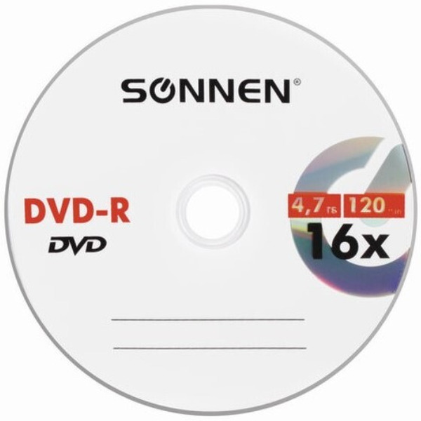 DVD-R SONNEN 4,7Гб 16x, набор 50 шт. 512574