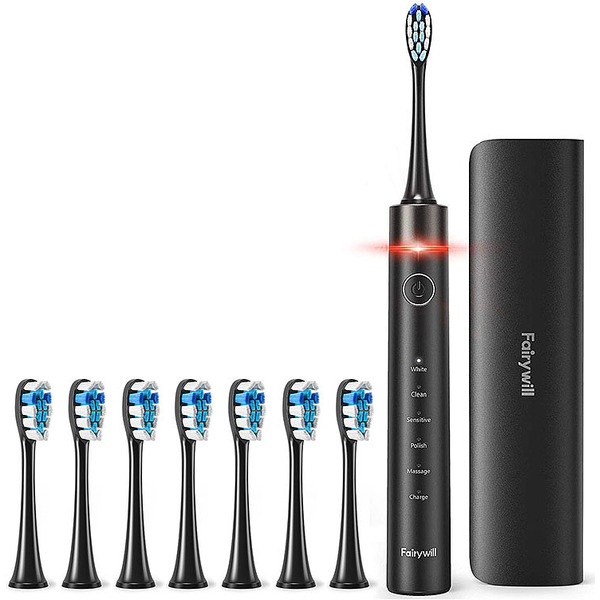Зубная щетка Fairywill P80 (черный, 8 насадок)