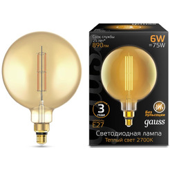 Лампа Gauss Filament G200 6W 890lm 2700К Е27 golden straight LED 154802118