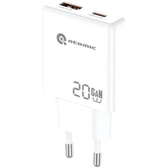 Зарядное устройство Atomic BLADE G203 GAN 20W 2-порта USB (A+C) с кабелем USB (С-L) 1 метр, цвет белый | 10.208
