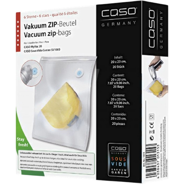 Пакеты ЗИП для вакуумного упаковщика CASO VACU ZIP 20*23, 150 мкм, 20 шт