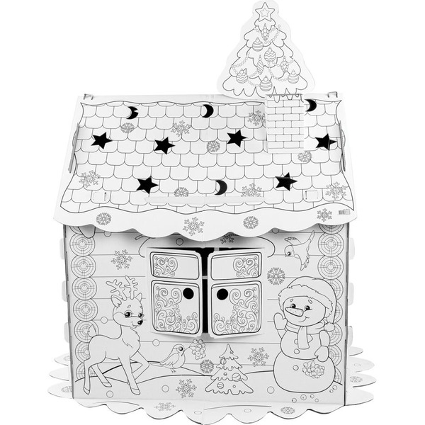 Картонный игровой развивающий BRAUBERG Домик-раскраска Новогодний 880365