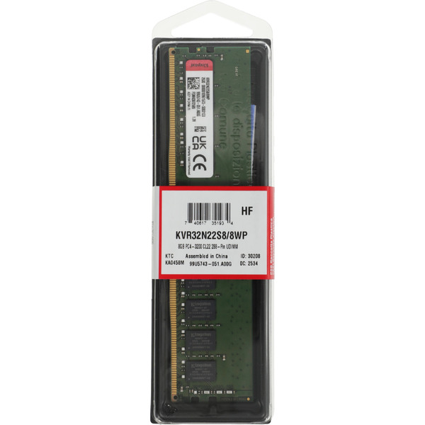 Оперативная память Kingston ValueRAM 8ГБ DDR4 3200 МГц KVR32N22S8/8WP