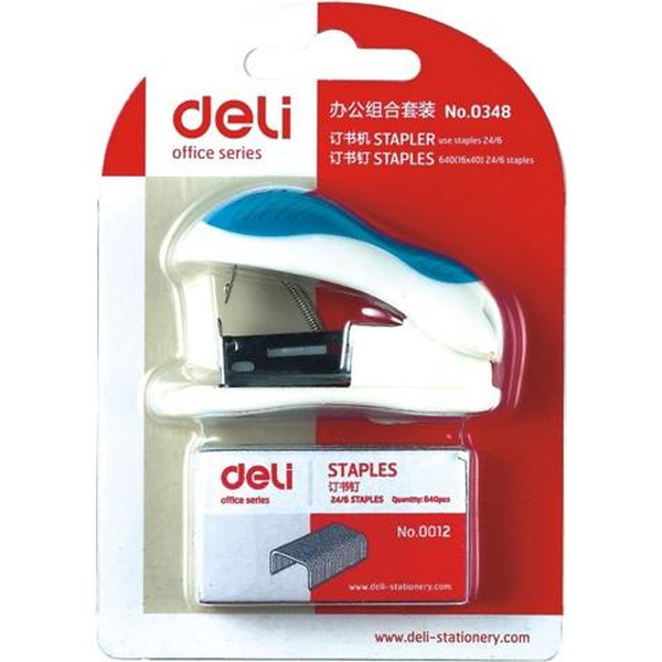 Степлер DELI №24/6 мини + скобы в блистере 0348