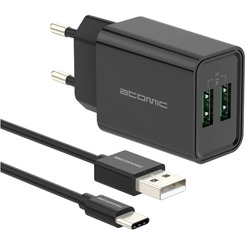 Зарядное устройство Atomic U400 с кабелем Type-C (черный)