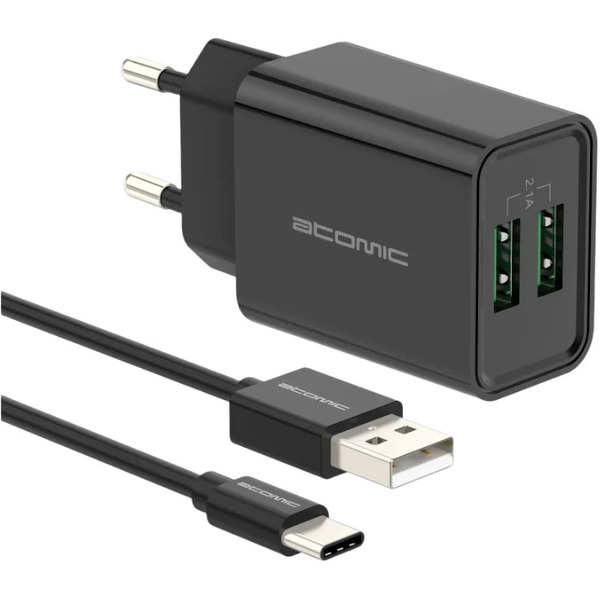 Зарядное устройство Atomic U400 с кабелем Type-C (черный)