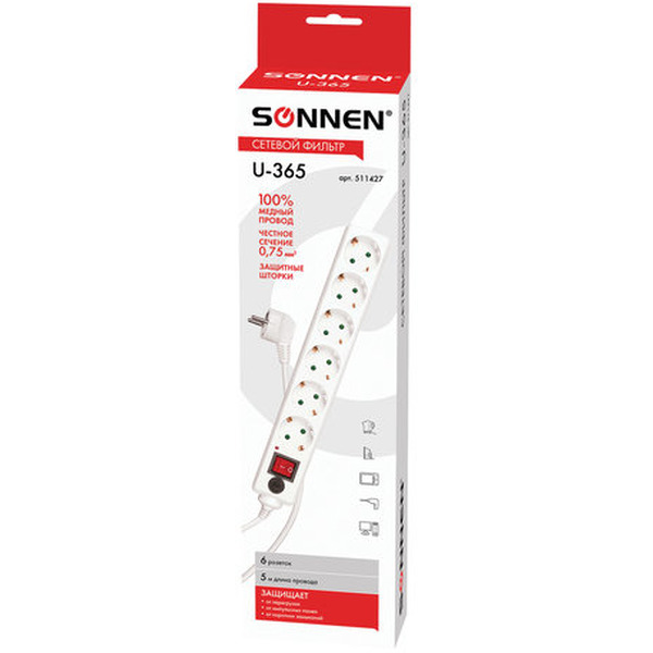 Сетевой фильтр SONNEN 511427 (6 розеток, 5м)
