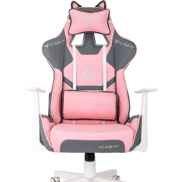 Кресло игровое Бюрократ Knight Catzy (экокожа, серый/розовый)