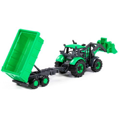 Трактор Полесье Прогресс с прицепом и ковшом инерционный (зелёный) 94667