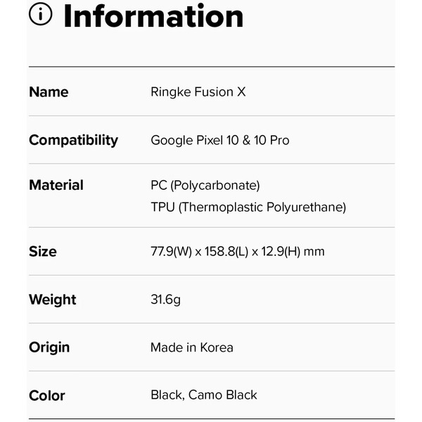 Чехол Ringke FUSION X для Pixel 10 / 10 Pro CAMO BLACK