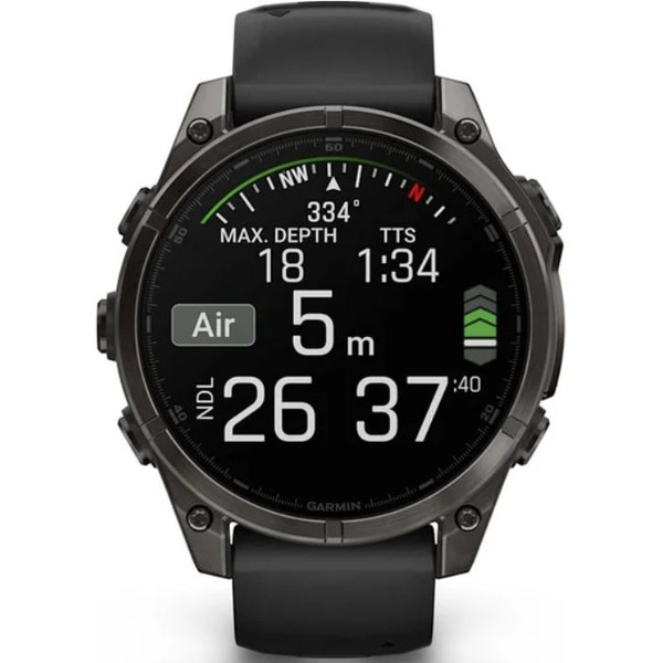Умные часы Garmin Fenix 8 Sapphire, Titanium 47мм (угольно-черный DLC, пепельно-черный силиконовый ремешок)