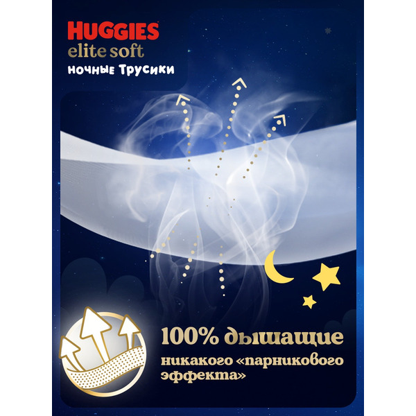 Детские одноразовые трусики-подгузники HUGGIES Elite Soft Overnites 5 (12-17кг) 17 шт