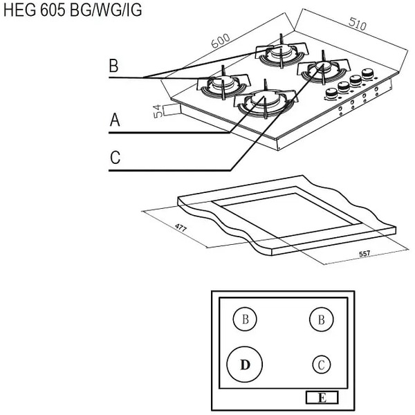 Газовая варочная панель Evelux HEG 605 BG